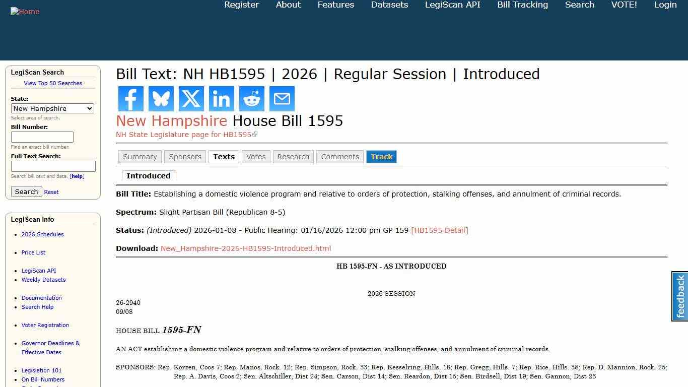 Bill Text: NH HB1595 | 2026 | Regular Session | Introduced | LegiScan