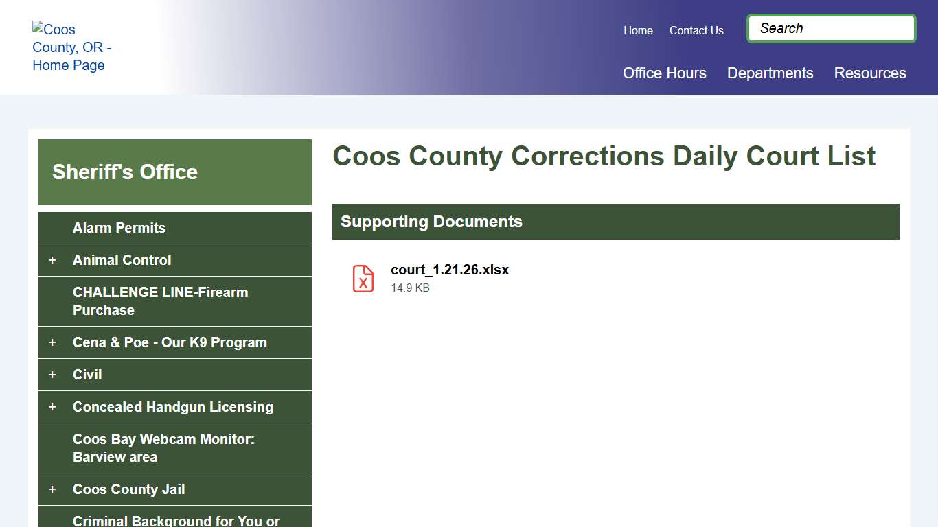 Coos County Corrections Daily Court List | Coos County, OR