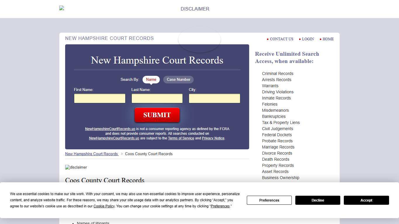 Coos County Court Records | NewHampshireCourtRecords.us